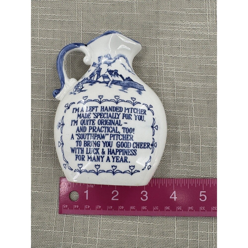 Vintage Blue & White Ceramic Left Handed Southpaw Pitcher Oregon Dutch Windmill - Picture 5 of 11